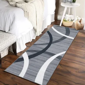 Washable Runner Rug 2x6 Abstract Circles Non Slip Indoor Hallway Runner Rug Grey