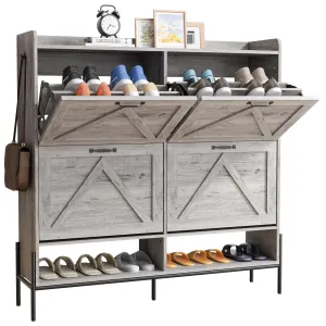 Shoe Cabinet with 4 Flip Drawers,Freestanding Shoe Storage Cabinet Organizer for Entryway,Shoe Rack Cabinet,Dry and Wet Separation Shoe Organizer with Metal Legs,Grey