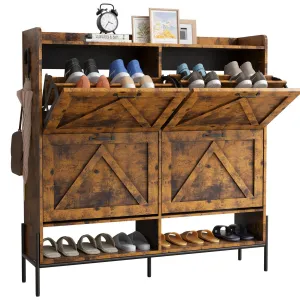 Shoe Cabinet with 4 Flip Drawers,Freestanding Shoe Storage Cabinet Organizer for Entryway,Shoe Rack Cabinet,Dry and Wet Separation Shoe Organizer with Metal Legs,Brown