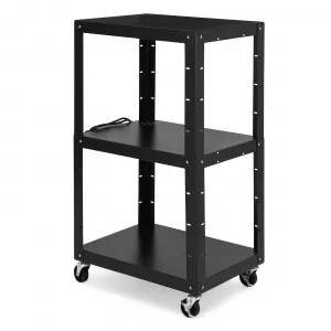 AV Cart, 3-Layer AV Cart, Media Cart with Power Strip, Height Adjustable Utility Cart, Heavy- Duty AV Car with 4 Rolling Casters and 2 Locking Brakes for Presentations Office and Schools
