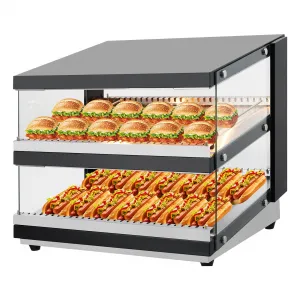 24 in Commercial Food Warmer Display Case with Adjustable Shelves, Glass Sliding Doors, 3 Tier Electric Heated Display Cabinet, Countertop, Stainless Steel, Tempered Glass