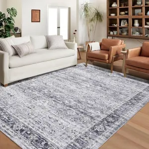 Large Area Rug 10x13 Vintage Washable Area Rugs for Living Room Oriental Distressed Accent Rug Non-Slip Backing Soft Carpet Low Pile Non-Shedding Foldable Rug for Bedroom Office