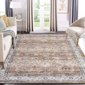 Washable Rug 5x7 Area Rug Vintage Rug Ultra-Soft Low Pile Rug Non Slip Backing Accent Carpet Boho Distressed Aesthetic Rug Oriental Floral Rug for Living Room Bedroom Nursery Office