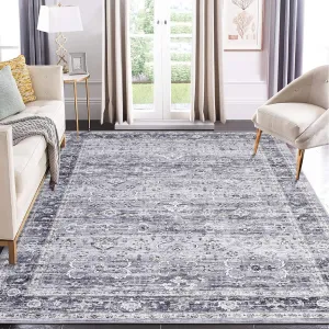 Area Rug 9x12 Rugs for Living Room Large Vintage Rug Non-Slip Oriental Soft Bedroom Rugs Low Pile Non-Shedding Floor Cover Faux Wool Farmhouse Rug for Dining Room Playroom Office