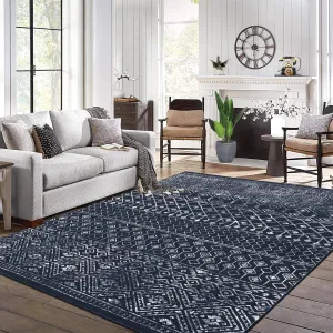 Large Area Rug Living Room Rugs 9x12 Large Soft Machine Washable Boho Moroccan Neutral Stain Resistant Indoor Floor Rug Carpet for Bedroom Under Dining Table House Decor Black