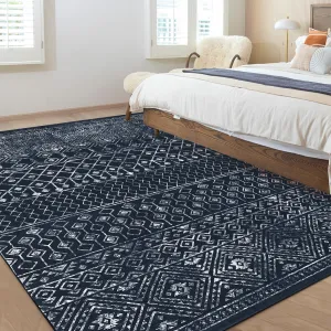 8x10 Moroccan Blythe Area Rug, Large Geometric Boho Non-Shedding Rugs Ultra Soft Easy to Clean Area Rug for Living Room Bedroom Dining Room Kitchen,Black