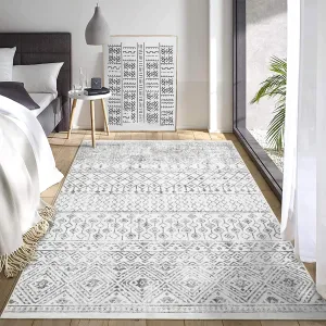 Modern Area Rug Soft Carpet 4x6 Indoor Boho Non Slip Vintage Diamond Grey 4' x 6'