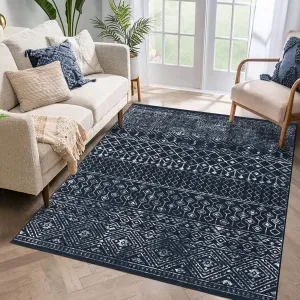 4x6 Area Rugs for Living Room, Machine Washable Boho Modern Rug Non-Slip Indoor Carpet Moroccan Rug for Bedroom Living Dining Room Playroom Home Office, Black