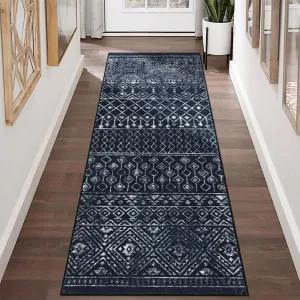 Runner Area Rug Boho Stain Resistant Non Slip Indoor Door Mat 2x6 Black