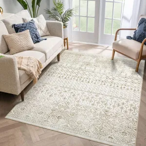 4x6 Area Rugs for Living Room, Machine Washable Boho Modern Rug Non-Slip Indoor Carpet Moroccan Rug for Bedroom Living Dining Room Playroom Home Office, Cream / Brown