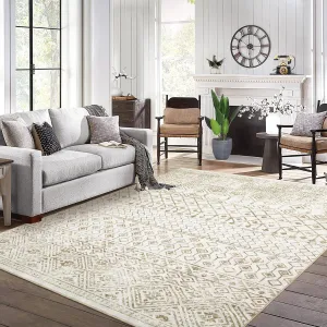 8x10 Moroccan Blythe Area Rug, Large Geometric Boho Non-Shedding Rugs Ultra Soft Easy to Clean Area Rug for Living Room Bedroom Dining Room Kitchen,Cream / Brown