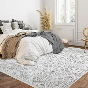 5x7 Washable Bohemian Area Rug Non-Slip Indoor Carpet Grey 5' x 7'