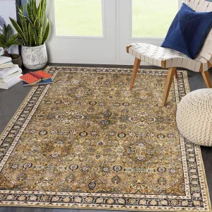 Washable Area Rug 8x10 Rug Oriental Living Room Rug Floral Vintage Bedroom Rug Soft Large Area Rug Non-Slip Non-Shedding Faux Wool Vintage Rug for Living Room Farmhouse Dining Room Apartment