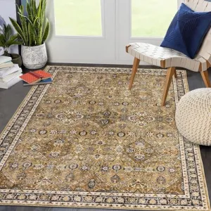Area Rug 5x7 Machine Washable Rugs Oriental Living Room Rug Floral Bedroom Rug Non-Slip Stain-Resistant Dining Room Rugs with Rubber Backing,Extra Soft Non Shedding Non Skid Vintage Carpet