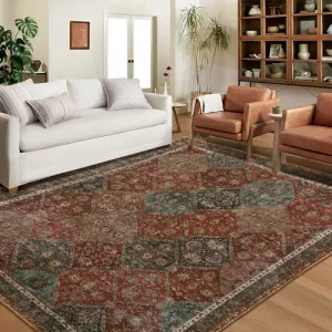 Area Rug 6x9 Machine Washable Rugs Oriental Living Room Rug Floral Bedroom Rug Non-Slip Stain-Resistant Large Dining Room Rugs with Rubber Backing,Soft Non Shedding Non Skid Vintage Carpet