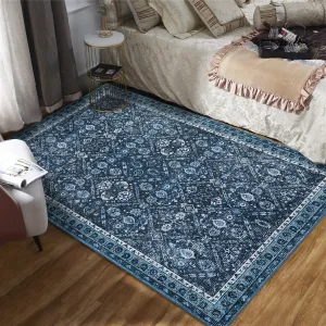 Moroccan Trellis Washable Rug 5x7 Blue Indoor Soft Non Slip Backing Area Rug for Living Room Bedroom Nursery Dorm Home Office