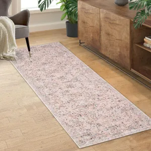 2x6 Rug Washable Rugs for Living Room Vintage Floral Area Rug for Bedroom Distressed Oriental Office Rug Low Pile Neutral Soft Nursery Rug Non Slip Farmhouse Floor Cover Pink