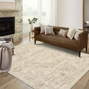 9x12 Area Rug Large Machine Washable Area Rug Vintage Distressed Floral Accent Rug Stain Resistant Non-Slip Carpet Retro Medallion Floor Cover Rug for Living Room Home Decor, Taupe