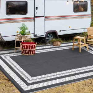Outdoor Rug 10x14 Large Waterproof Plastic Straw Rug Reversible Portable Camping Rug Grey White Panel for Patio Porch RV Balcony