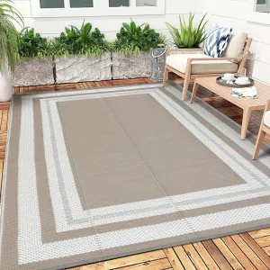 Outdoor Grey Beige 8x10 Plastic Straw Rug Waterproof Rug for Patio Reversible Plastic Camping Rugs Straw Patio Rug for Camping Porch Deck Backyard Camper Balcony Picnic Panel