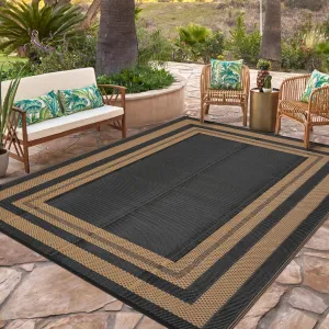Outdoor Plastic Straw Rug 8x10 Reversible Waterproof Patio Rug Black/Brown for Camping, RV, Porch, Balcony, Picnic, Beach