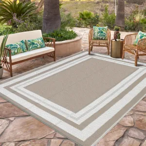 Outdoor Patio Rug 10x20 Plastic Straw Waterproof Reversible Lightweight Floor Mat for RV Porch Balcony Picnic Grey Beige