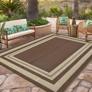 Outdoor Plastic Straw Rug 8x10 Waterproof Reversible Patio Rug Beige for Camping, RV, Porch, Balcony, Picnic, Beach