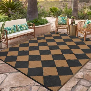 Outdoor Black & Brown 8x10 Rug Waterproof Reversible Outdoor Plastic Straw Rug with 4 Stakes & Portable Bag Boho Patio Rugs Carpet RV Mat Outside for Patio Camp Balcony Deck Picnic