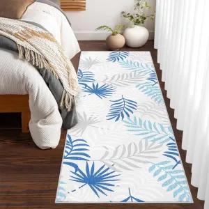 Washable Rugs for Entryway 2x6 Runner Rug Boho Throw Rugs Non Slip Living Room Rugs Modern Office Rug Neutral Nursery Rug Farmhouse Floor Cover Palm Leaves Rug Botanical Area Rug Blue