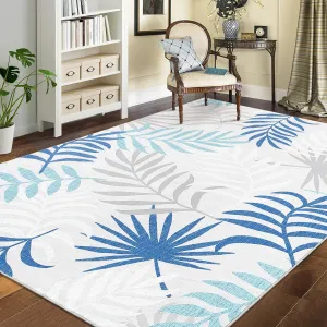 8x10 Area Rugs Washable Rugs for Bedroom Boho Throw Rugs Non Slip Living Room Rugs Modern Office Rug Neutral Nursery Rug Farmhouse Floor Cover Tropics Palm Leaves Rug Botanical Area Rug Blue