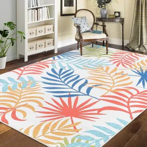 9x12 Rug Washable Rugs Modern Throw Rugs Boho Rug for Living Room Non Slip Rugs Botanical Area Rug for Bedroom Office Rug Neutral Nursery Rug Palm Leaves Rug Farmhouse Floor Cover Multi Color