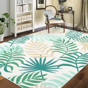 8x10 Rug Washable Throw Rugs Non Slip Modern Rugs Boho Office Rug Tropics Palm Leaves Rug for Living Room Neutral Nursery Rug Botanical Area Rug for Bedroom Farmhouse Floor Cover Green