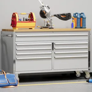 61 Inch Tool Chest Mobile 15 Drawers Locking System Stainless Steel Rolling Cabinet with Drawer Liners Wheels for Garage Workshop