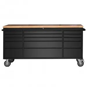 72" x 20" Rubber Wood Workbench, Rolling Tool Chest with Drawers, Mobile Tool Box, Lockable Tool Storage Cabinet with 4 Wheels for Garage Workshop, Metal Rolling Garage Cabinet