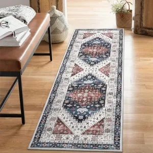 2×6 Runner Machine Washable Rug Vintage Distressed Area Rug Non-Slip Throw Floor Carpet Cover Boho Accent Rug Traditional Rug Home Decor for Living Room Bedroom Laundry，Blue