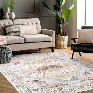 9×12 Vintage Distressed Area Rug Area Rug Large Rug Dining Room Rugs for Under Table Non-Slip Floor Rug Throw Floor Carpet Cover Boho Accent Rug for Living Room Dining Room Office，Orange