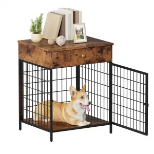 Dog Crate Furniture, Wooden Dog Crate End Table,Dog Kennel with Drawer Indoor, Furniture Dog Crate Side Table for Small Dogs, Brown