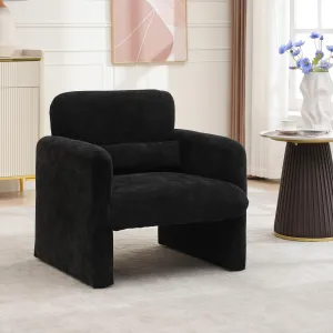 Living Room Accent Chair, Mid Century Modern Accent Chair Soft Chenille Fabric Armed Chair Comfy Upholstered Armchair Leisure Single Sofa Chair with Waist Pillow for Bedroom, Office, Black