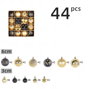 44pcs Christmas Ball Ornaments Set Assorted Christmas Baubles Glitter Hanging Decoration for Xmas Tree Wreath Christmas Party R1-25 Black Gold