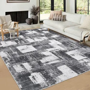 Area Rug 5x7 Washable Rugs for Living Room Modern Ombre Bedroom Rugs Abstract Office Rug Non Slip Neutral Soft Nursery Rug Low Pile Farmhouse Floor Cover Black Grey