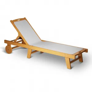 All-Weather Patio Lounge Chair with Adjustable Backrest, Acacia Wood Chaise Recliner, Wheels & Teslin Mesh Cushion for Outdoor Relaxation