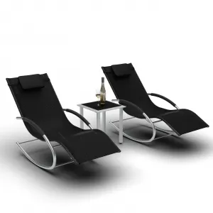 Outdoor Sunbathing Lounge Chair Set of 3, Patio Recliner with Armrest & Side Table, Durable Pool Chaise for Beach, Deck, Balcony, All-Weather Tanning Chairs