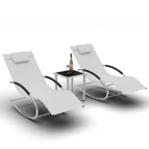 Outdoor Sunbathing Lounge Chair Set of 3, Patio Recliner with Armrest & Side Table, Durable Pool Chaise for Beach, Deck, Balcony, All-Weather Tanning Chairs