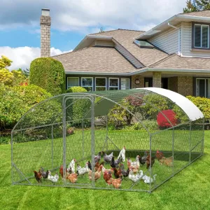 Large Metal Chicken Coop, Dome Shape Chicken Coop with Upgrade Tri-Supporting, Chicken Coop Run with Waterproof and Anti-UV Cover (19.7'L x 9.8'W x 6.6'H)