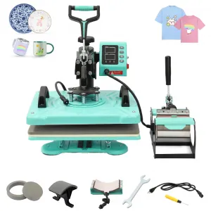 6 in 1 Heat Press Machine, 12x15 inch Sublimation Heat Press, 360° Swing Away Digital Heat Transfer Multifunction Heat Transfer Sublimation Combo for T-shirt, Cap, Mug, Plate, Pillow, Bag