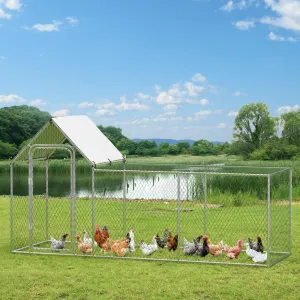 Chicken Coop Run Large Metal Chicken Pen Outdoor, Metal Chicken Coop with Waterproof and Anti-Uv Cover for 6/10 Chickens,Duck Rabbits Habitat - 118.1 x 39.4 x 59 Inch