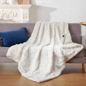 Electric Heated Blanket Twin Size, 62"x84" Soft Tufted Heating Blanket, Machine Washable Sherpa Electric Blanket with 10 Time Settings and 10 Fast Heating Levels, Beige