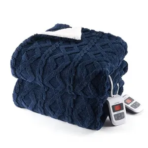 Electric Blanket King Size Dual Control - Thick Tufted Sherpa Heated Blanket King with 6 Heating Levels and 20 Time Settings, UL Certified Fast Heating Blanket 90"×100", Navy Blue