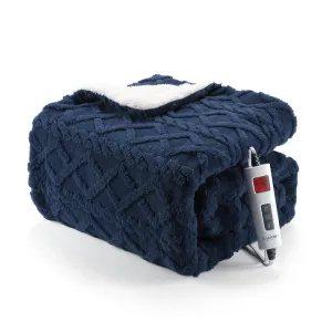 Electric Blanket Twin Size - Thick Tufted Sherpa Heated Blanket Twin with 6 Heating Levels and 8 Time Settings, UL Certified Machine Washable Fast Heating Blanket Twin 62"×84", Navy Blue