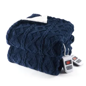 Electric Blanket Queen Size Dual Control - Thick Tufted Sherpa Heated Blanket Queen with 6 Heating Levels and 20 Time Settings, UL Certified Fast Heating Blanket 84"×90", Navy Blue